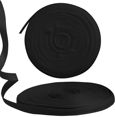 25mm Schrägband Baumwolle, 50 Meter Baumwollband Stoffband Gurtband Nahtband Saumband zum Nähen Baumwolle zum Stricken Einfassband Kantenband NähenSchrägband Stoffbänder (Schwarz)
