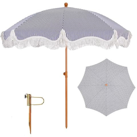 OPOLDBDMAC Sombrilla De Playa Grande 2m Azul Sombrillas Antiviento，Terraza Parasol De Jardín Anti UV Parasol Terraza De Jardín Sombrilla Jardin Exterior con Borlas