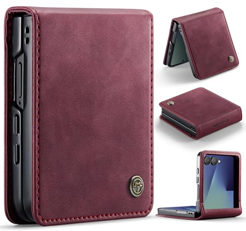 Phernykas Handyhülle für Samsung Galaxy Z Flip 7 Hülle, Premium Leder Schutzhülle Flip Case Stoßfeste Galaxy Z Flip 7 Cover (Nützlich Nicht für Z FLIP 7 FE) (Weinrot)