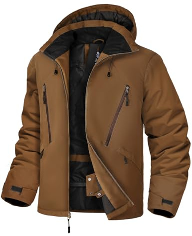 GEMYSE Veste de Ski pour Homme Manteau d’Hiver Imperméable et Coupe-Vent avec Capuche et Multi-Poches Chaud pour Neige et Montagne(Brun,M)