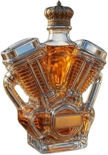 Botella de whisky, decantador de diseño de motor de motocicleta 3D, botella de vidrio con temática de motocicleta, botellas de batidor con temática mecánica, hecho a mano, regalo vintage para amantes