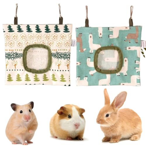 JYNXOR 2 Pcs Kaninchen Heutasche Meerschweinchen Futterstation Futterspender Kleintiere Heutasche Futtersack Hängender Futtersack für Kleintiere Hasen-Futterstation Heutaschen für Chinchilla Hamster