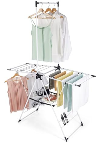 EASYmaxx Stendibiancheria pieghevole 1800 | Stendibiancheria ad ali – salvaspazio ed estensibile | Asciugatrice pieghevole con lunghezza di 18 m | Asciugatrice ad ali – ideale anche come appendiabiti