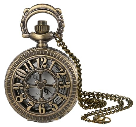 JewelryWe Vintage Taschenuhr mit Kette Antik Bronze Analog Quarz Kettenuhr Kleine Uhr Anhänger Halskette mit Arabischen Ziffern Geschenk für Damen Mutter Freundin