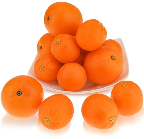Folmywy 16 stycken konstgjorda apelsiner dekorativa konstgjorda apelsiner för skålar fyllmedel falsk realistisk frukt dekoration simulering plast frukt modell party hem bord kök