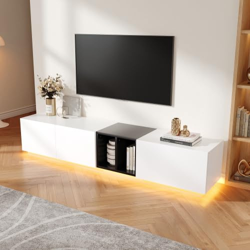 Merax TV Schrank, Modernes Lowboard für Wohnzimmer, 190 cm, Schwarzes & Weißes Design, Vielseitiger Stauraum, Robuste Materialien, Pflegeleichte Oberfläche – TV Board für Fernseher & Dekoration