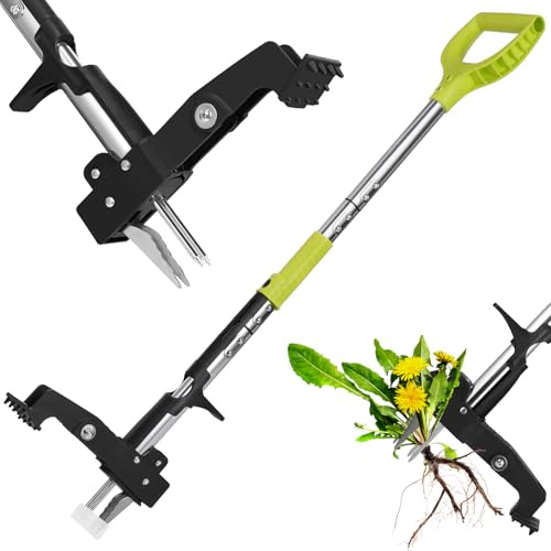 YISSVIC Estirpatore Erbacce Manuale a 4 Artigli in Acciaio Inossidabile con Pedale, Estrattore Radici Telescópico, 108 cm, Impugnatura Antiscivolo Regolabile a D, per Giardino