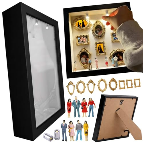 DIY Mini Museum Silhouette Box, Shadow Box Frame Display Case, Personalized Photo Shadow Boxes Display with 7pcs Mini Museum Figurines & 8pcs Mini Gold Frames, Gift for Valentine's Day & Anniversaries