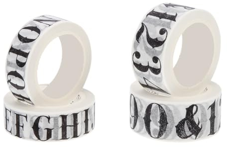 Lurrose Ruban Adhésif Décoratif Washi 4 Rouleaux Lettres 15mm et Chiffres 20mm, Autocollants Alphabet pour Scrapbooking et Journal Intime, Ruban Multi-usages Loisirs Créatifs et Bricolage