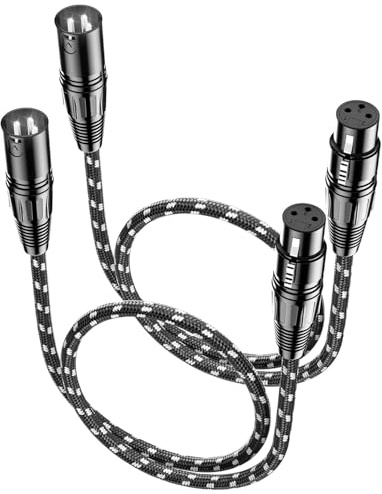 VANDESAIL XLR Cables 0.6m / 2ft 2 Pack, Nylon Braided XLR Microphone Cable | Male to Female, Oxygen-Free Copper (OFC),Balanced 3-Pin, Short Audio Mic Lead for Studio, Speaker, Recording,Mixer, PA