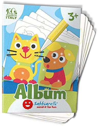 Sabbiarelli – Album Primi Disegni | Fogli Adesivi per Sand Art | Contiene 10 Disegni Adesivi A6 | 100% Made in Italy | Lavoretti Creativi | Bambini 3-5 anni | SABBIA COLORATA NON INCLUSA