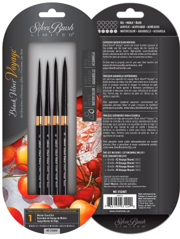 Silver Brush Limited WC-3124ST Black Velvet Voyage 4er Reise Pinselset, Pinsel Größen 4, 6, 8 und 2