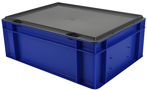 1a-TopStore Transport-Stapelkasten blau, mit Verschlussdeckel grau - 400x300x156 mm (LxBxH), aus PP, 12,5 Liter Volumen