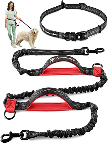 Pet Dreamland Handfritt hundkoppel för löpning, promenader, vandring, cykling och träning. Bungesele, justerbart midjebälte, enkelt eller dubbelt handtag, reflekterande sömnad. Liten, medium, stora hundar