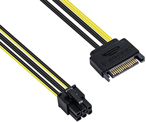 POPPSTAR 1x 20cm Cable alimentacion tarjeta grafica (conector 15 pines SATA hembra a PCIe 6 pin macho), cable adaptador para tarjeta grafica