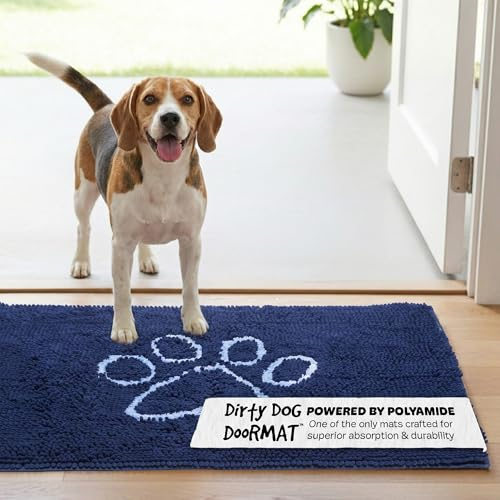 Dog Gone Smart Dirty Dog Fußmatte aus Mikrofaser, super saugfähig, maschinenwaschbar mit Rutschfester Unterseite, Größe M, Bermuda Blue