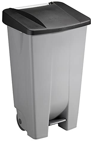Sunware Basic Poubelle 120 l – 42,5 x 51 x 87,5 cm – Avec roues, pédale et poignée – Gris/noir
