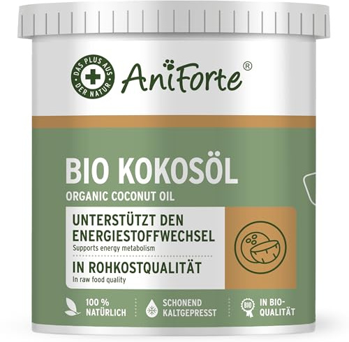 AniForte Bio Kokosolja för hundar och katter 1 liter Livsmedelskvalitet - Naturlig, oraffinerad, hög halt av laurinsyra, vård för päls, tassar och hud, ekologisk odling, BARF-tillskott