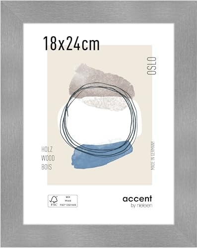accent by nielsen Holz Bilderrahmen Oslo, 18 x 24 cm, Silber | Holz Fotorahmen im Hoch- & Querformat zum Auftstellen und Aufhängen Silber gebürstet Echtglas