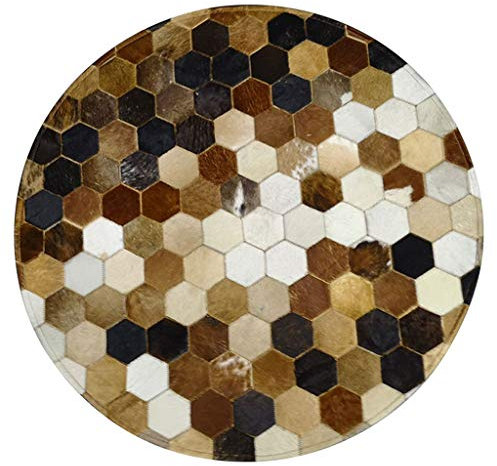 Alfombras Piel de Vaca Natural, Alfombra Redonda de Costura de Cuero de Vaca Personalidad del hogar Creativa Sencilla Sala de Estar Pasillo Corredor Zona de Ocio Alfombra (23.62 -78.74)