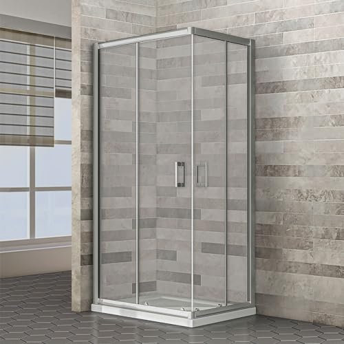 Box doccia angolare 70x90 trasparente H 185, doppio scorrevole con profilo cromato e installazione reversibile, GEO