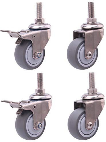 Gewinde M10 Lenkrollen für Möbel 50 mm (1,5 '' / 2 Zoll) Edelstahl 304 Halterung Schwerlast 300 kg Leise Gummi mit Bremse schwenken kleine Rollen für Tisch Schreibtisch Wagen Babybett 4 Stück