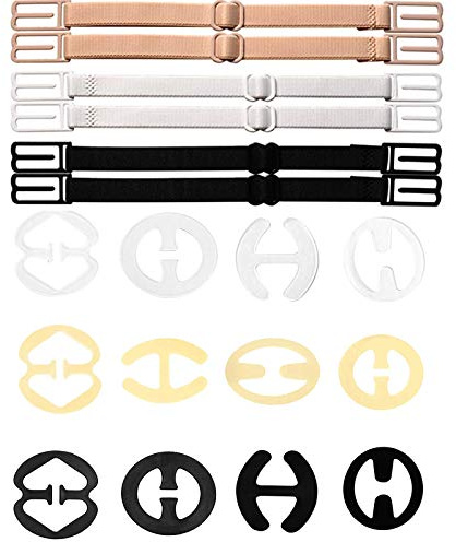 FLZONE 12 Stück BH Träger Clips, Anti-Rutsch-Schnalle BH-Clip Bra,Damen BH-Träger Magic Clip(Transparent, Teint, schwarz)