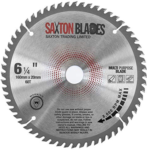 TCT16060TTCG Saxton TCT Kreissägeblatt 160 mm x 60 T x 20 mm Bohrung (16 mm Ring), Aluminium-Laminat, Hartholz
