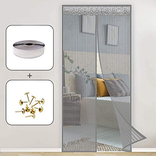 Fliegengitter Magnet 100x210cm Verschiedene Größen Balkontür Magnet Fliegenvorhang Automatisches Schließen für Holz, Eisen, Aluminium Türen und Balkon, Grau