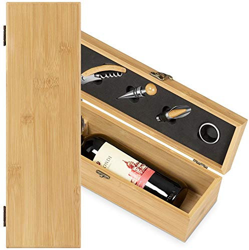 Maverton Coffret à bouteille en bambou - Ensemble d'accessoires pour vin - Jeu d'Accessoires pour Vin - Coffret du sommelier - Cadeau d'accessoires pour le vin