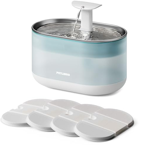 PETLIBRO Cat Water Fountain, Ultra Quiet Pet Water Fountain 2.1L, Stainless Steel Top Cat Fountain with Two Flow Modes, BPA-Free Capsule Water Fountain, Visible Water Level with 4 Large Filters