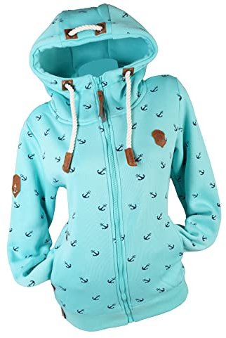 VIN TE Damen Sweat Jacke Kapuze Hoodie Fleece Übergangsjacke Anker Meliert Gestreift oder Unifarben S-7XL