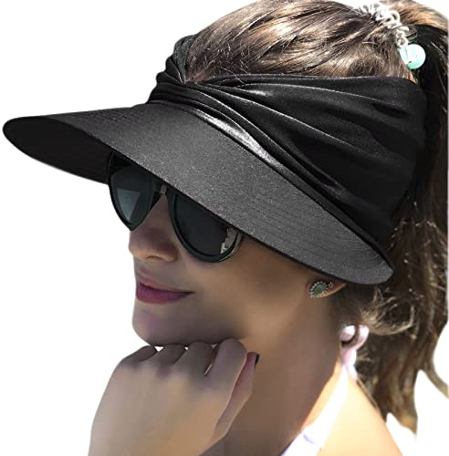 Baynetin Donna Cappello Visiera Pieghevole Berretto Estivo Tesa Larga UPF 50+ Protezione UV Asciugatura Rapida Cappello Sportivo da Spiaggia (Nero)
