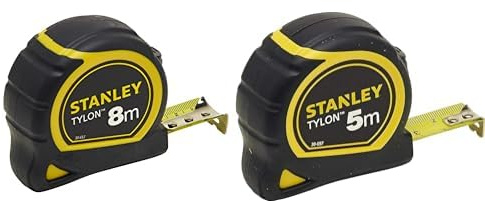 STANLEY Mètre 8 M X 25 mm Bi Matière Tylon - Boitier Ergonomique - Ruban en Acier Laqué - Crochet Deux Rivets & 0-30-697 mesure Tylon 5m x 19mm - Boitier Ergonomique Bi matière - Crochet 2 Rivets