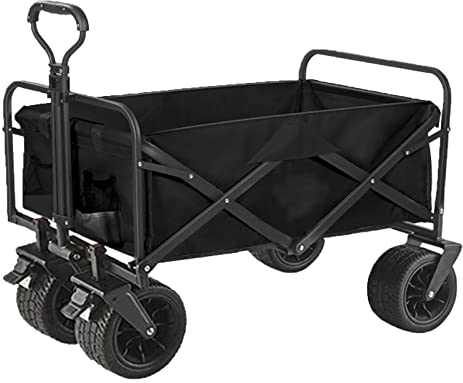 PJDDP Faltbare Bollerwagen Robuster Transportwagen mit Grosse Kapazität, klappbar Einkaufstrolley Outdoor Gartenwagen Strandwagen mit All-Terrain-Rädern für Camping Angeln Shopping Sport,Schwarz