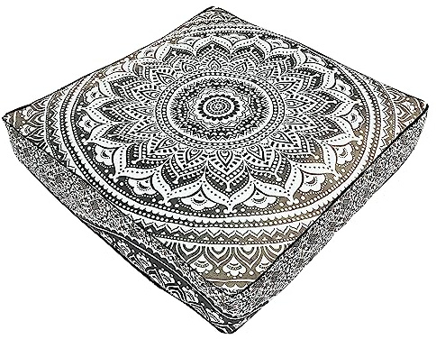35 Mandala Large Floor Pillow Cover Meditation Cushion Hippie Square Colourful Decorative Bohemian Accent Boho Chic dog bed Indian Pouf Ottoman Handmade COVER ONLY (Ombre Grey Black)