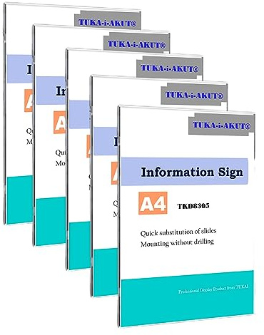 TUKA-i-AKUT 5st. A4 Büroschild Türschild Glasklar, Wandmontage ohne Böhren, Büro Schild zum selbst beschriften für schild 210 mm x 297 mm, Infoschild zum Ankleben, TKD8305-A4-5x