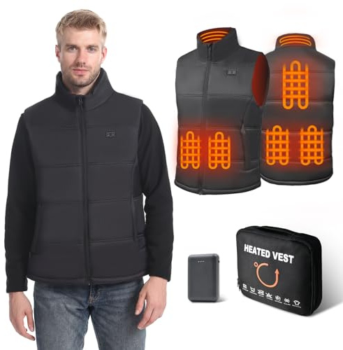 GAROERFAR Beheizbare Weste Herren mit 12000mAh Akku/Powerbank, Heizweste Herren mit 6 Heizzonen, Beheizbare Jacke Ideal für Camping, Jagd und Motorrad, L