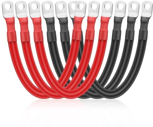 Linkstyle 6 Stück 2 AWG Batteriekabel, Autobatteriekabel mit 3/8 Zoll Kabelschuhen, Kupferdraht, rote und Schwarze Batteriekabel für Auto, Marine, Solar, Motorrad, ATV, Wohnmobil, Marine-Motorrad
