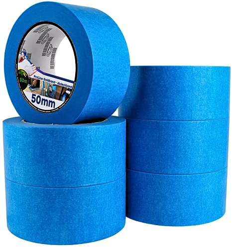 Magnet-Kauf Malerkrepp Malerband 50mm Blau Goldband Klebeband - KFZ Abklebeband 50m - Zum Lackieren Lack - Kroktape Fineline Tape [ 6 Rollen ]
