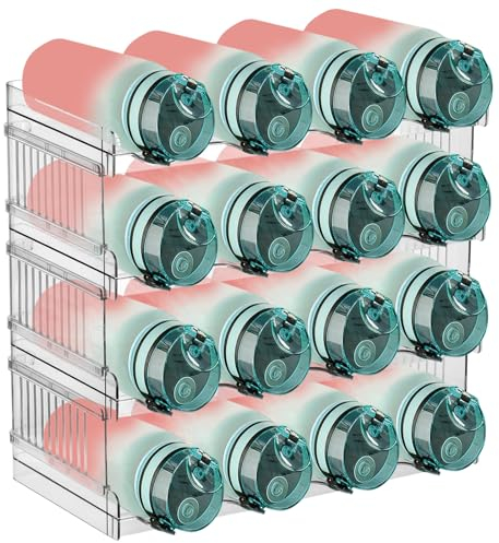 Organizzatore Bottiglie Impilabile Portabottiglie Plastica Frigo Trasparente Scaffale per Bottiglie Acqua e Vino per 16 Bottiglie Bottiglia d'acqua Organizzatore per Frigorifero, Cucina, Dispensa