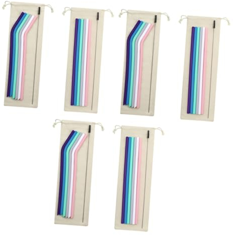 Mobestech 6 Juegos De Vasos Reutilizables Reutilizable Pajitas De Silicona Pajitas Reutilizables Pajitas Para Bebidas Pajitas Portátiles Pajitas Plegables Bebidas Rectas