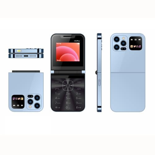 AZUIQiMeng Mini i15 Pro Desbloqueado Celulares 2024, Teléfonos Móviles Pequeño, Teléfono Móvil con Solapa para Ancianos, Dual Sims, 1000mAh, 1.8 Inch (Azul)