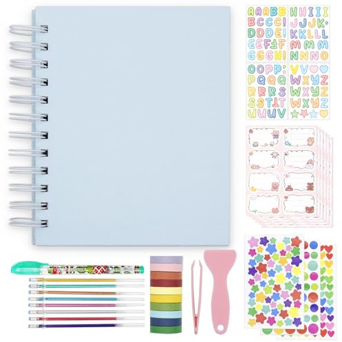 Kinder Scrapbook Selbstklebendes Fotoalbum 25 Seiten Hardcover DIY Fotoalbum für Sofortbildkamera Druckpapier mit DIY Zubehör (Blau)