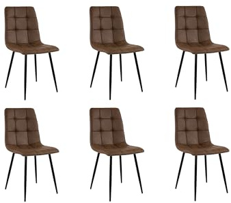 SAM 6er Set Esszimmerstuhl ULF, Stoffbezug braun, Schwarze Metallfüße, Schalenstuhl im skandinavischen Stil, quadratische Absteppungen, pflegeleichter Stuhl