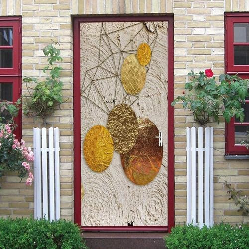 3D Türtapete Selbstklebend Goldene Goldflocken Rund 90 X 200 Cm Diy Wandbild Pvc Wasserdicht Pvc Türtattoos Türposter Türaufkleber Fototapete Türfolie Für Tür,Wohnzimmer,Schlafzimmer - Türkuns 0