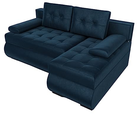 BROMARKT Ecksofa KASTELL 2 L-Form Schlafsofa Wohnlandschaft Links/Rechts Couch, Bettkasten,Schlaffunktion,viele Farbvarianten (Rechts, Monolith 77 – Blau, h80 x t141 x b200 cm)