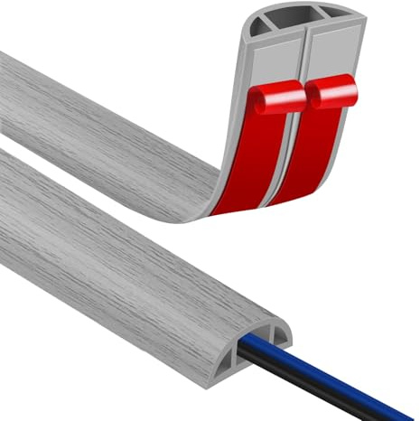 Goulotte autocollante - 8 x 10 mm - Pont de câble - Sol - 1 m - Grain de bois - Goulotte de câbles flexible en PVC - Empêche les chutes