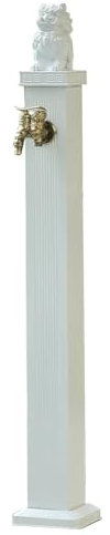 Fontana a Colonna da Giardino Colonna D'acqua Da Giardino Bianca Con Rubinetto In Ottone, Fontana Con Idrante Da Giardino Con Gancio In Acciaio Inossidabile E Pistola A Spruzzo Telescopica(H 28.3INCH)