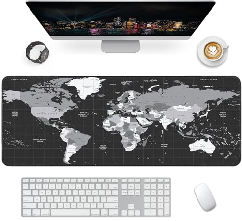 Giecy Tappetino mouse XXL gaming,Mousepad 800 x 300mm, tappetino scrivania grande dimensioni con base in gomma antiscivolo per tastiera, PC(Mappa del mondo)